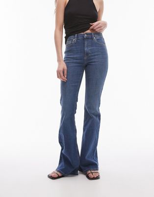Topshop Jamie Flare jeans in mid blue - ASOS Price Checker