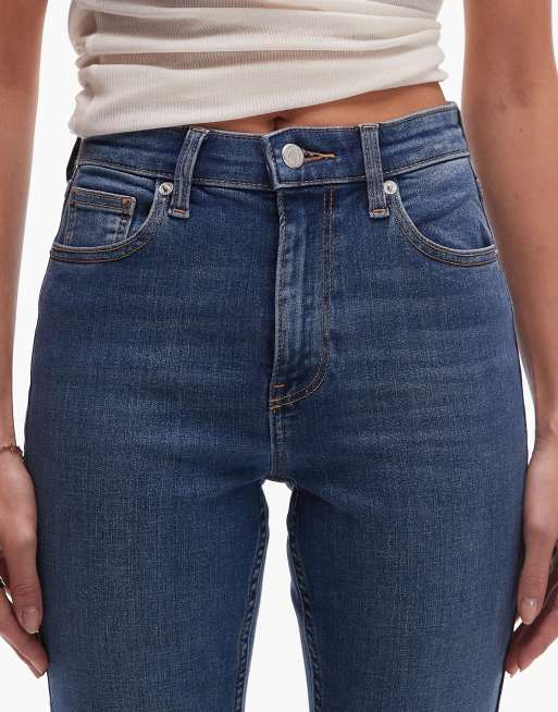 Topshop Jamie flare jeans in mid blue