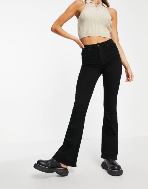 Dr Denim Macy flare jeans with ripped knees in black