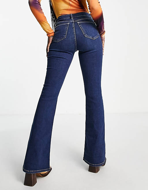 TOPSHOP Denim Jamie Flare Jean in Blue Womens Clothing Jeans Flare and bell bottom jeans 