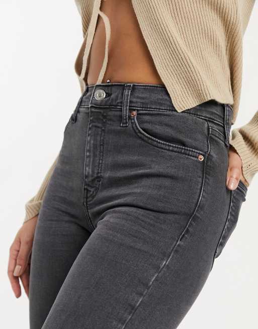 Topshop Jamie flare jeans in washed black, 3 of 4