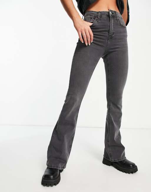 Topshop relaxed flare jeans in dirty dark gray