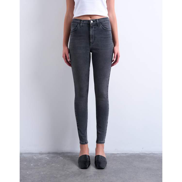Jean Skinny Topshop Jamie Taille W28 L32 - Noir Brodé Floral, Taille Haute, Occasion Très Bon état
