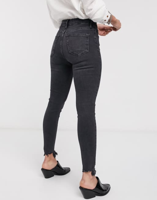 Topshop Jamie Jagged Hem Skinny Jeans In Washed Black Asos