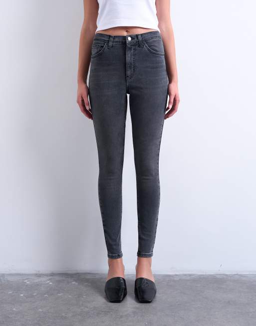 Topshop - Jamie - Jean skinny à taille haute - Noir délavé