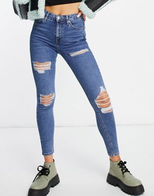 Topshop Jamie jean with super rip in mid blue  | ASOS