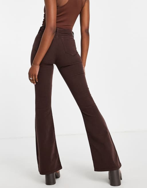 Topshop - Jamie - Jeans a zampa marrone cioccolato a coste, 2 di 4