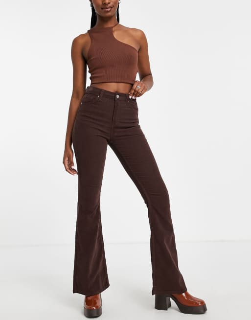Topshop - Jamie - Jeans a zampa marrone cioccolato a coste, 3 di 4