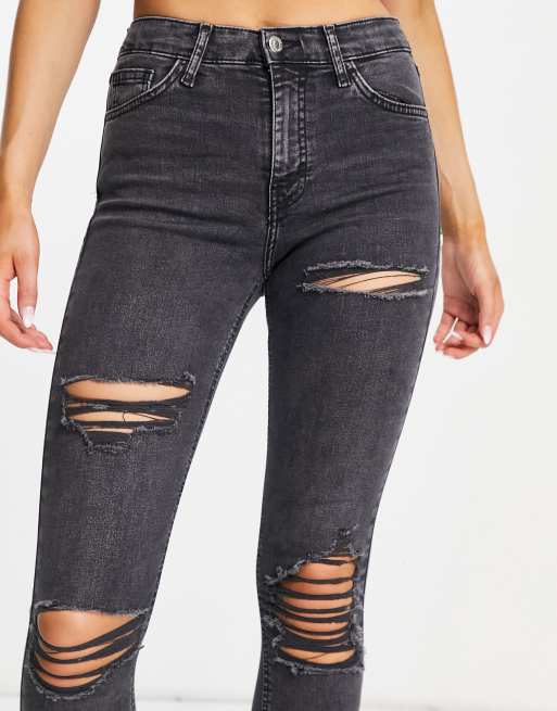 Topshop - Jamie - Jeans con strappi profondi nero slavato , 3 di 4