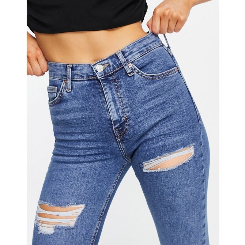 Donna GIpmy Topshop - Jamie - Jeans con strappi vistosi sulle ginocchia blu medio 