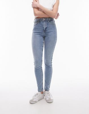 Topshop Tall - cinch back jeans in dirty bleach-Blue