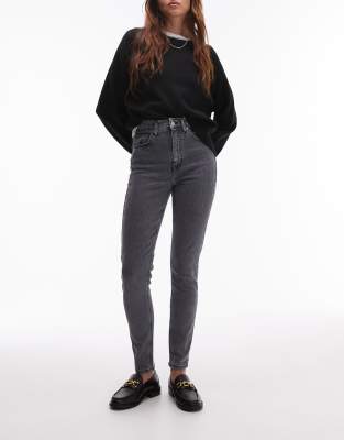 Topshop - Jamie - Jeans in Grau mit hohem Bund