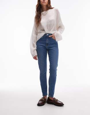 Topshop - Jamie - Jeans in Mittelblau mit hohem Bund