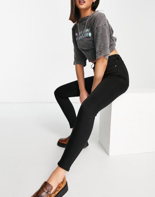 ASOS Topshop Joni jeans in pure black High Waisted Full Length