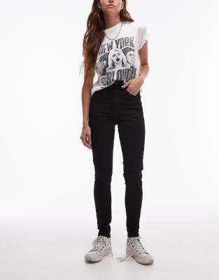 Topshop - Jamie - Jeans in Schwarz mit hohem Bund-Black