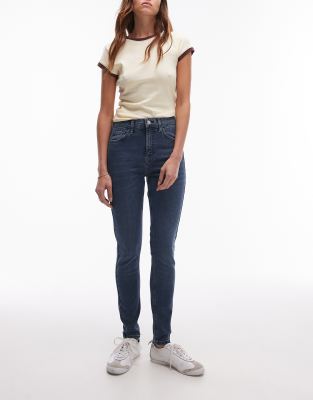 Topshop - Jamie - Jeans in Sturmblau mit hohem Bund-Grau