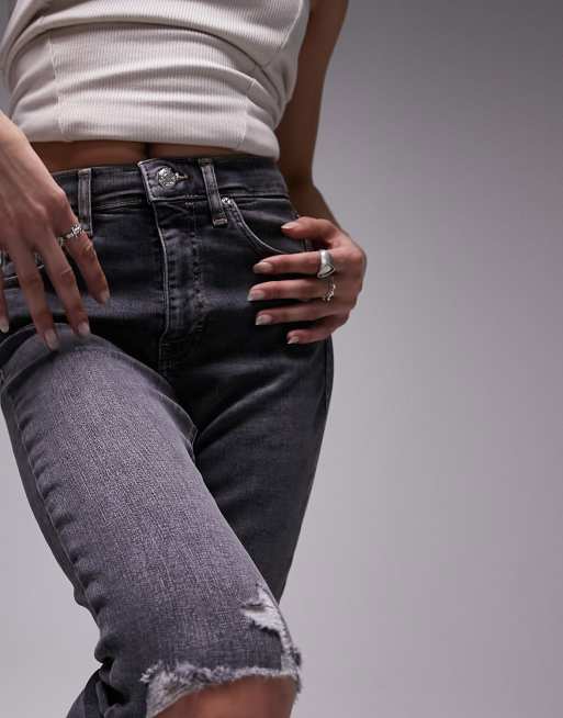 Topshop – Jamie – Jeans in verwaschenem Dunkelgrau mit Knierissen, 5 von 5