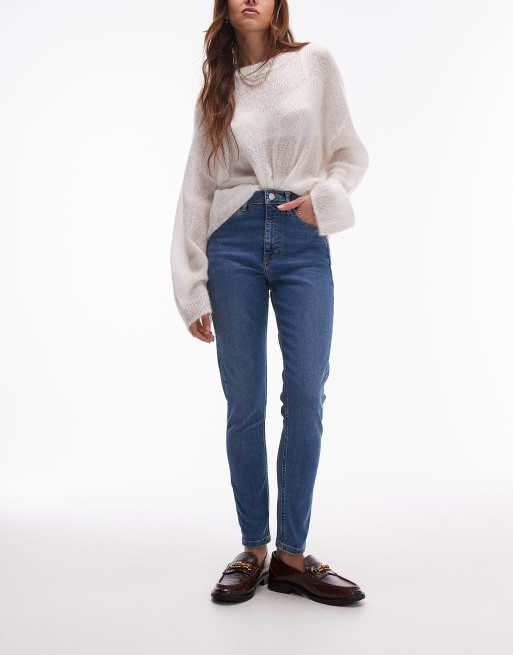 Topshop - Jamie - Jeans skinny a vita alta blu medio