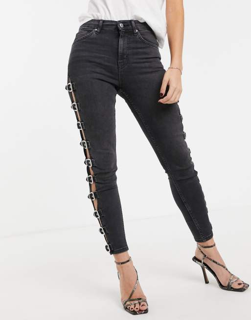 Black hot sale buckle jeans