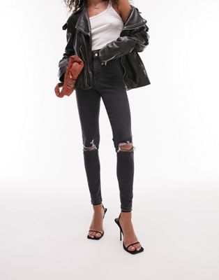 Topshop Jamie jeans with knee rips in washed black
