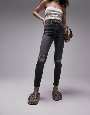 Topshop Jamie Jeans With Knee Rips In Dirty Gray