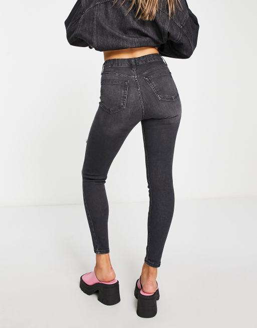 Topshop Jamie jeans with thigh rip in washed black