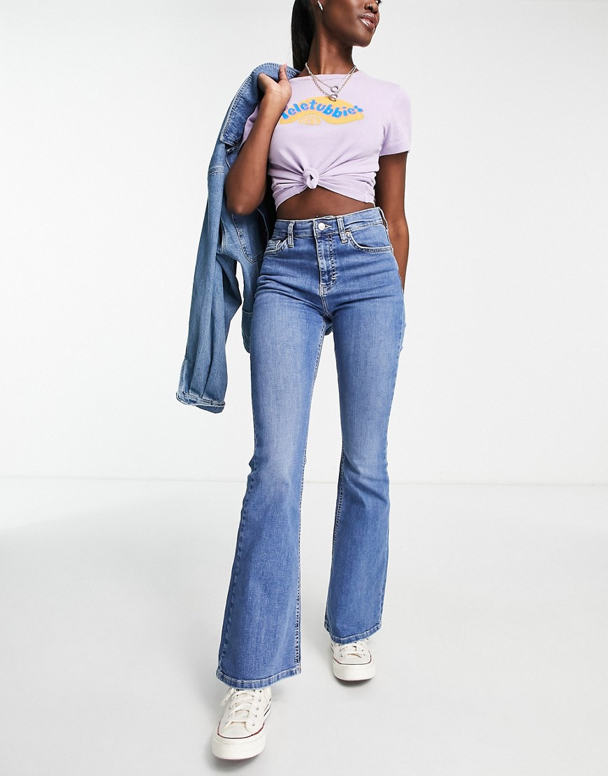 topshop - jamie - mellanblå, utsvängda jeans