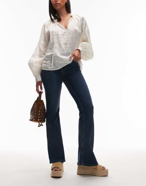 Topshop – Jamie – Niebieskie jeansy dzwony z podwyższonym stanem - view 1