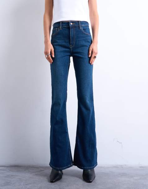 Topshop Jamie flare high rise jean in rich blue