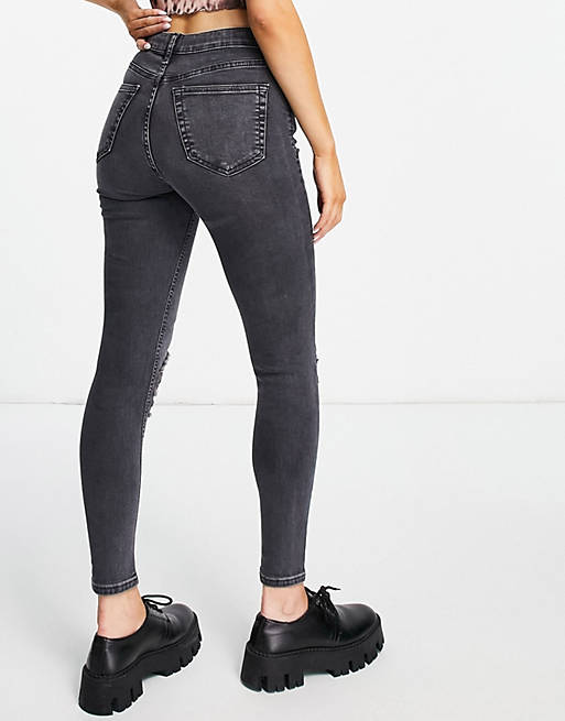 Women Topshop Jamie recycled cotton blend jean with super rip in washed black 