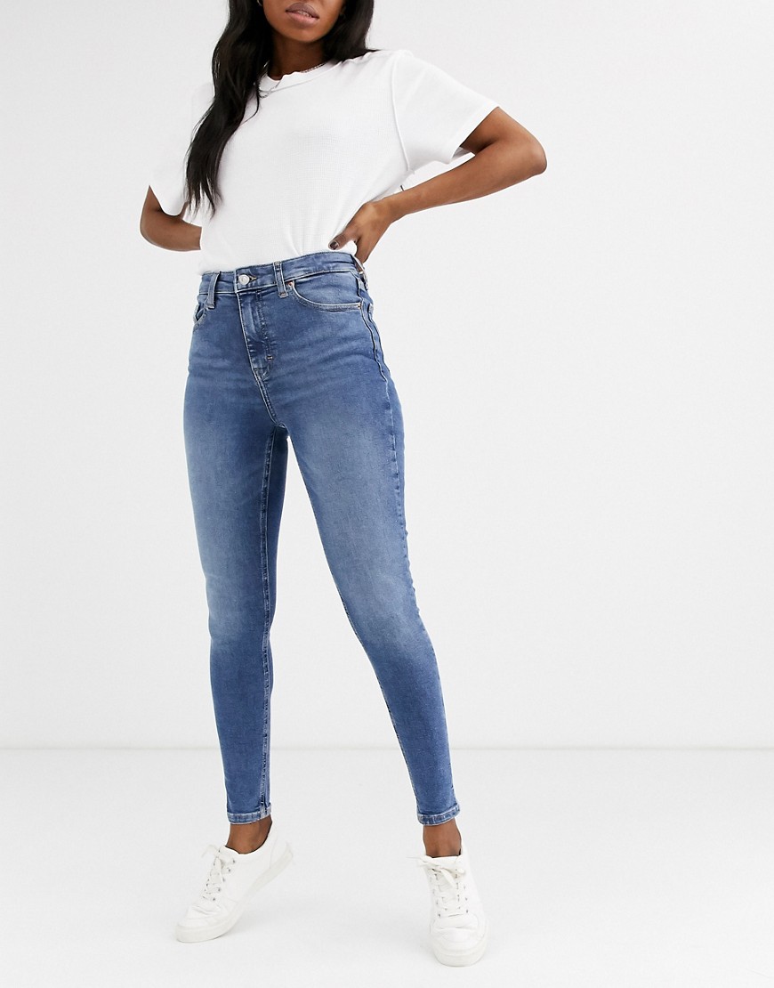 Topshop Jamie recycled cotton blend jeans in mid blue