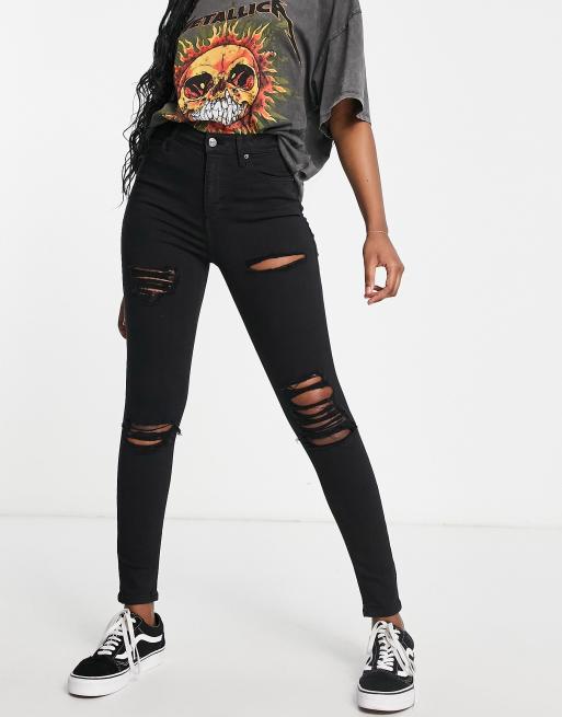 Topshop ripped jamie cheap jeans black