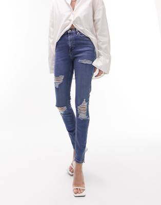 Topshop Jamie rip jean in mid blue - ASOS Price Checker