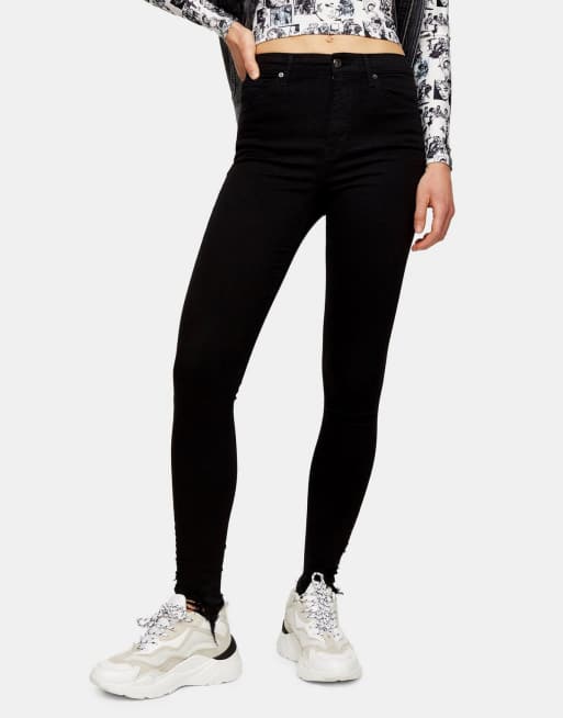 Topshop jamie double knee rip jeans in black