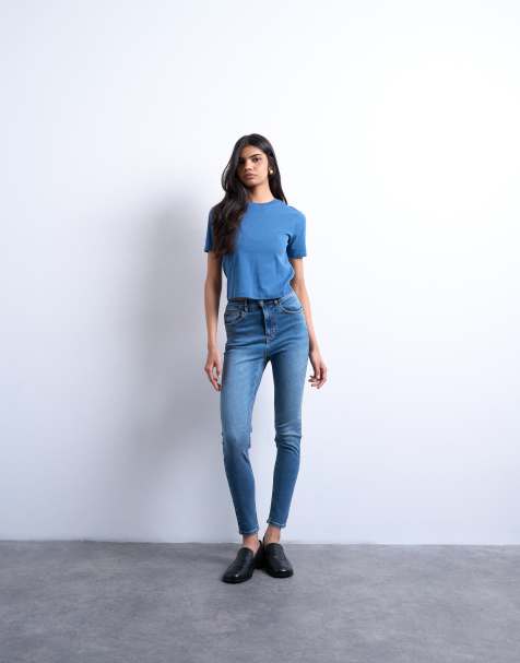 Topshop Jamie skinny high rise jean in vintage blue - view 1