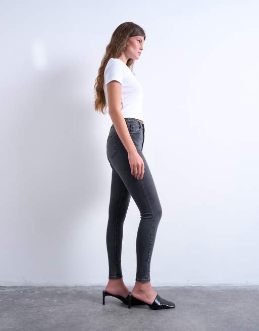 Topshop Jamie skinny high rise jean in washed black, 3 of 7