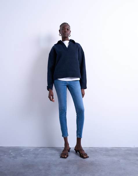 Topshop – Jamie – Skinny-Jeans in Mittelblau mit hohem Bund - view 1