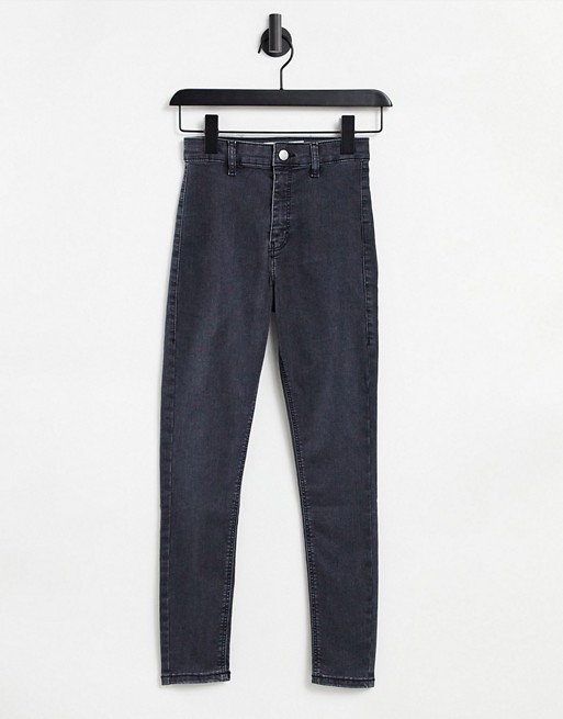 Topshop Jamie skinny thigh-rip jeans in washed black