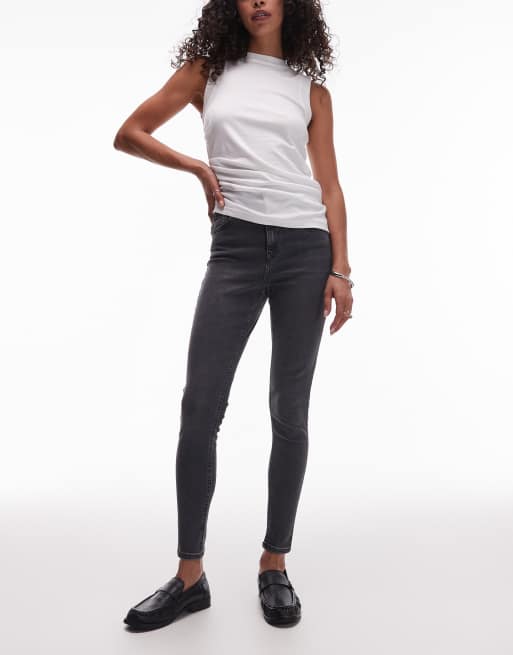 Topshop - Jamie - Sorte og forvaskede skinny jeans med høj talje
