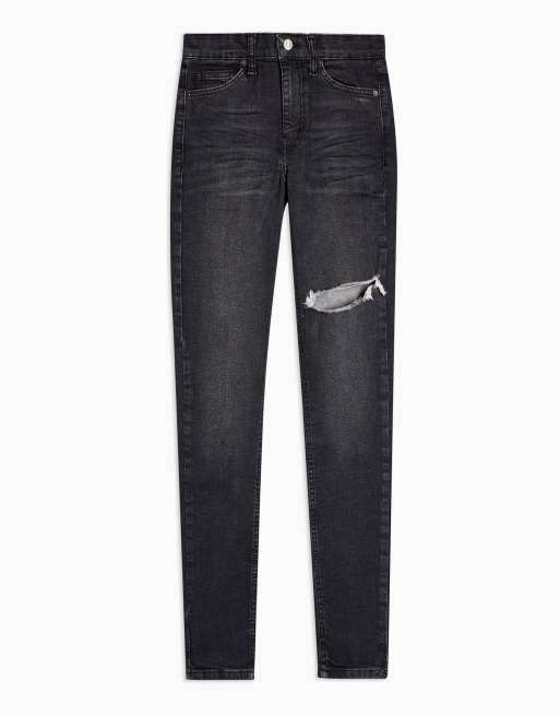 Topshop – Jamie – Svarta jeans med lårreva, 4 av 4