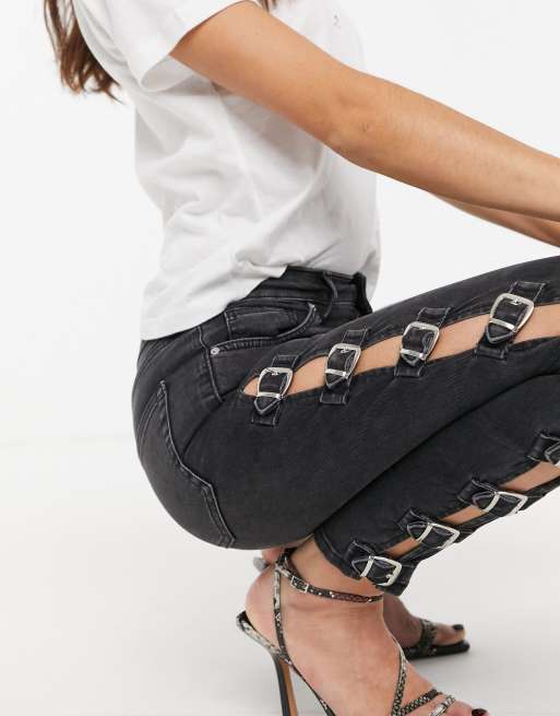 Topshop – Jamie – Svarta jeans med spännen i sidan , 3 av 4