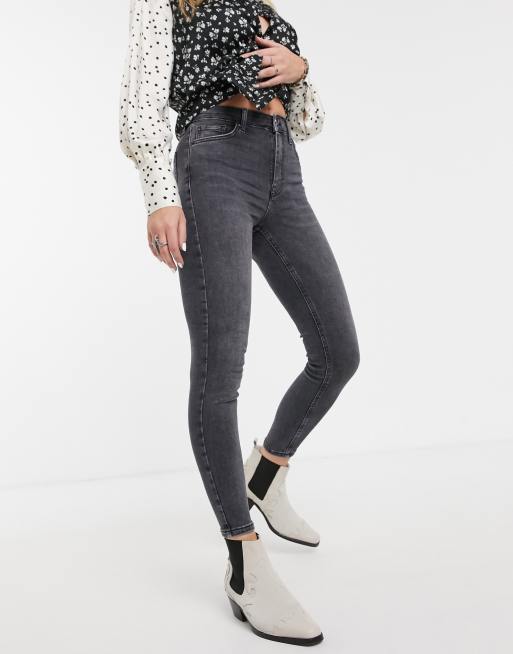 Topshop – Jamie – Svarta jeans med tvättad finish