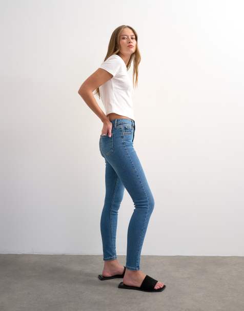 Topshop – Jamie – Vintageblå, skinny jeans med hög midja - view 1