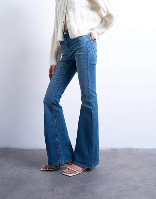 Topshop – Jamie – Vintageblå, utsvängda jeans med hög midja, 3 av 7