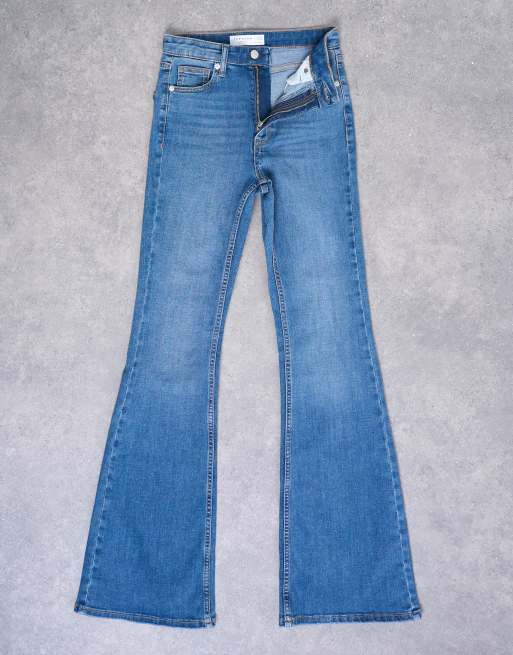 Topshop – Jamie – Vintageblå, utsvängda jeans med hög midja, 6 av 7