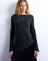 Topshop jaquard zebra slash neck long sleeve in black