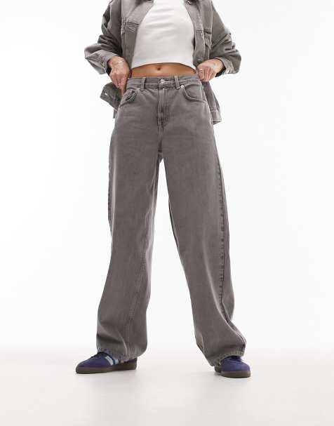 Topshop - Jaren 90 jeans met lage taille in grijs - view 1