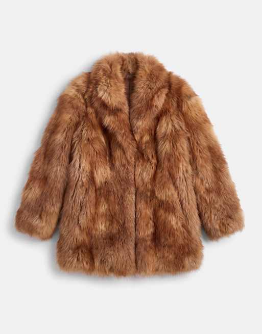 Topshop jas van imitatiebont zonder kraag in midi-lengte in multi, 5 van 8