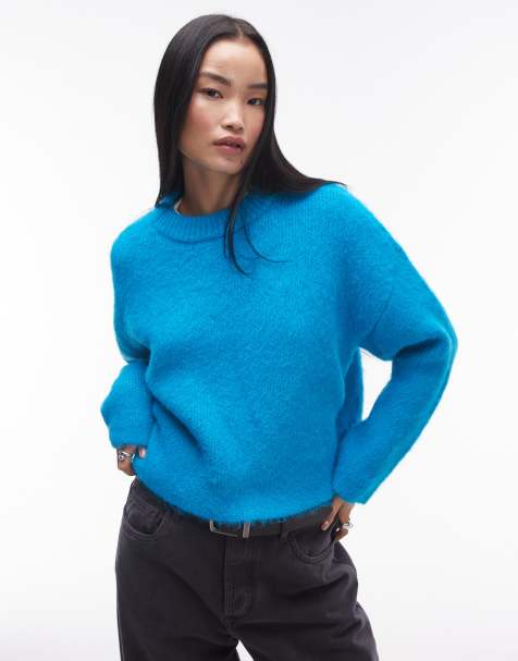 Topshop knitted fluffy relaxed ultimate jumper in bright blue