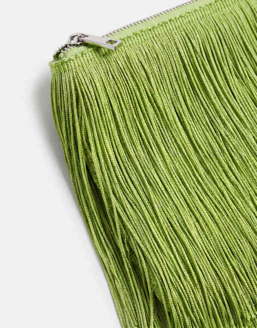 Topshop Jasmine borsa envelope con frange verde, 6 di 6